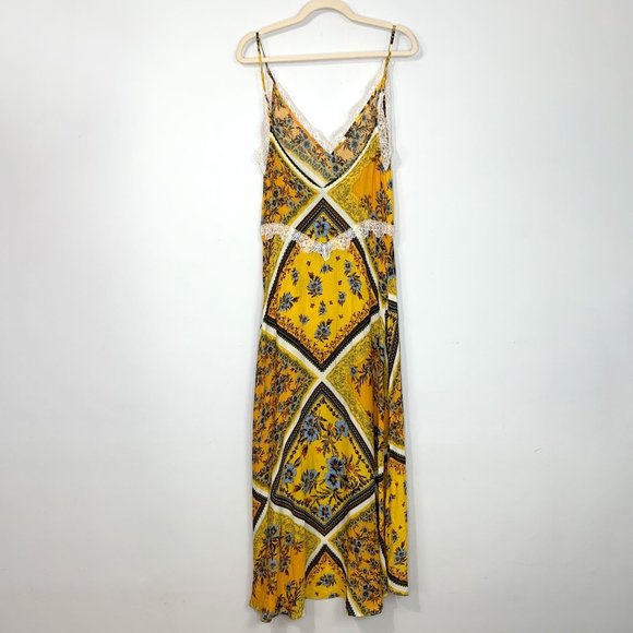 FREE PEOPLE Stevie Yellow Lace Trimmed Maxi Dress Sz XS - Picture 8 of 12